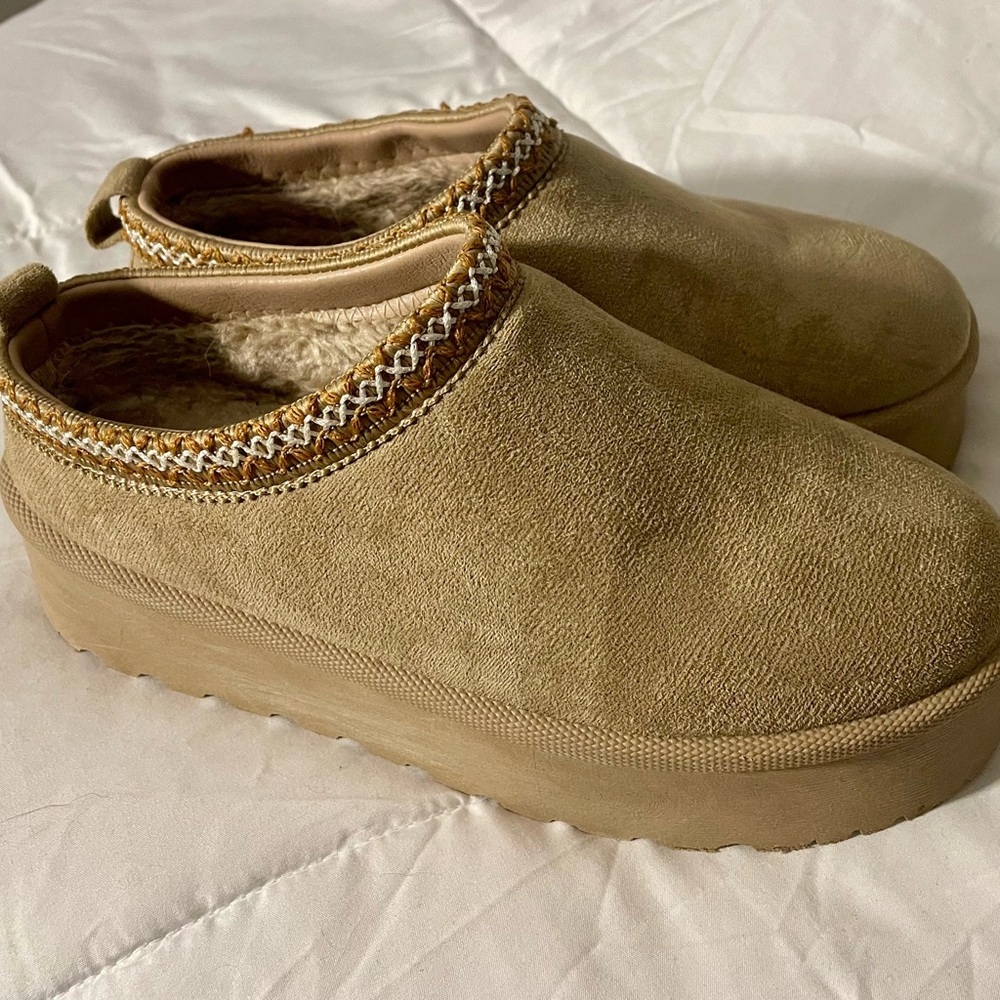 Cozy Tan Platform Mules
